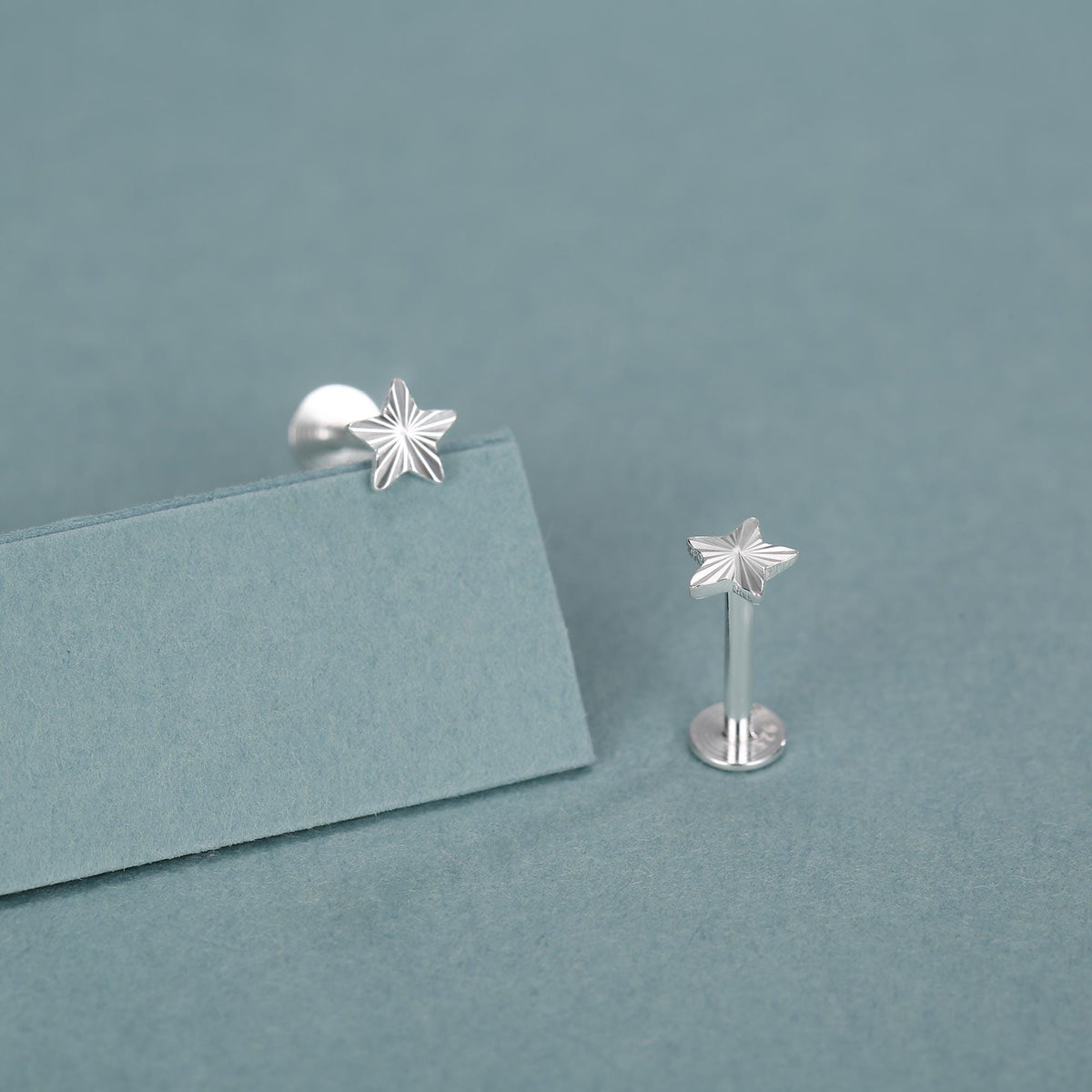 Sterling Silver Sunburst Star 16G Flat Back Earrings
