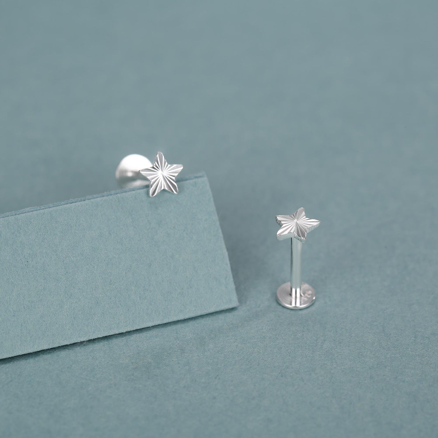 Sterling Silver Sunburst Star 16G Flat Back Earrings