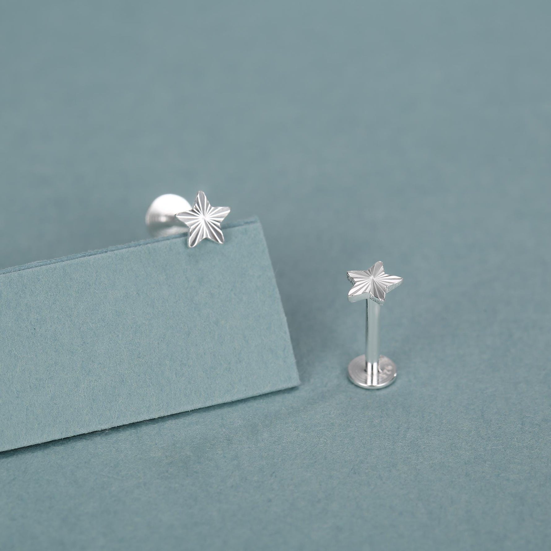 Sterling Silver Sunburst Star 16G Flat Back Earrings