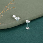 Sterling Silver Sunburst Heart 16G Flat Back Earrings