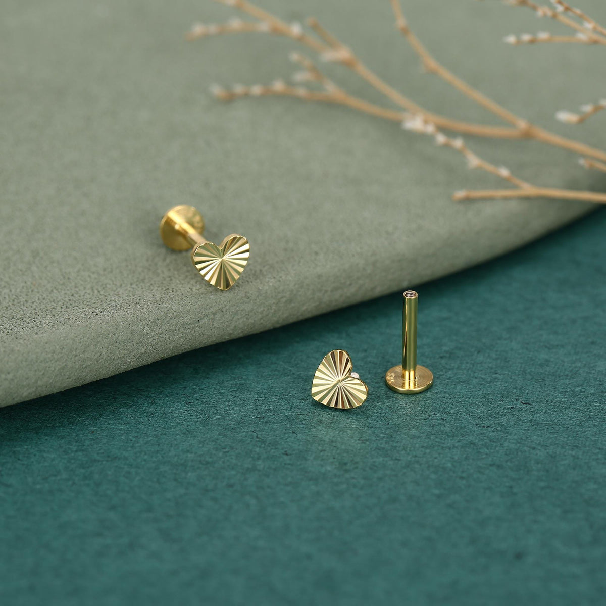 Sterling Silver Sunburst Heart 16G Flat Back Earrings
