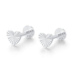 Sterling Silver Sunburst Heart 16G Flat Back Earrings