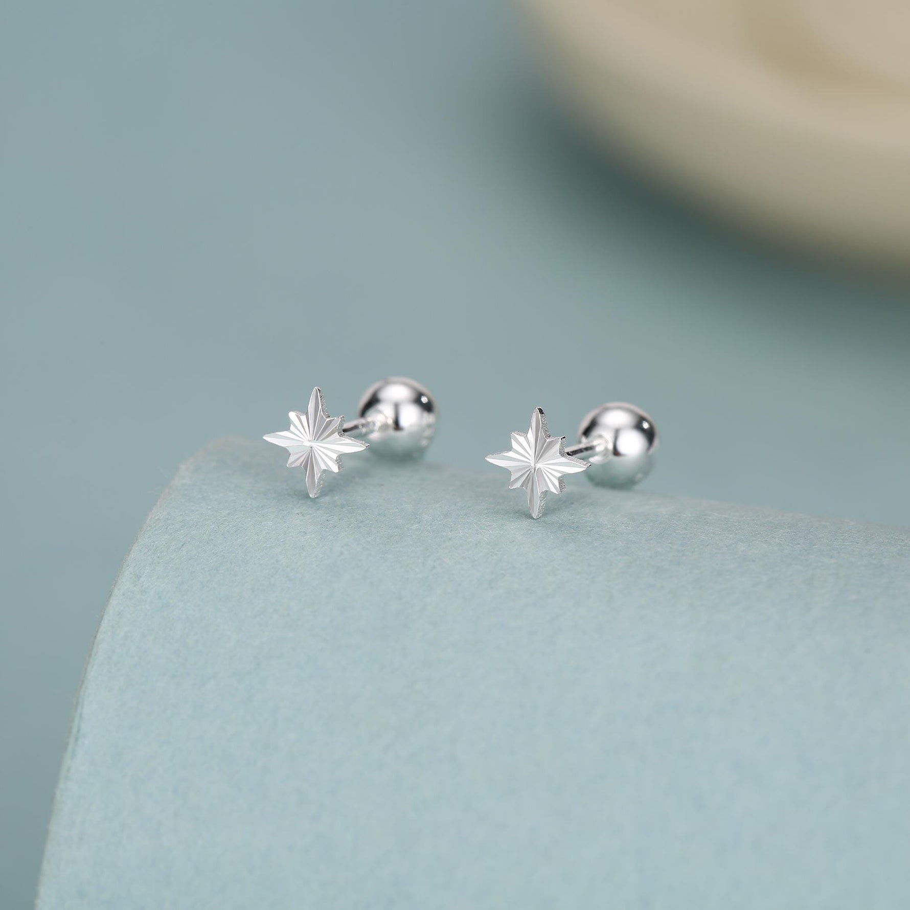 Sterling Silver Sunburst North Star 18G Screw Back Earrings