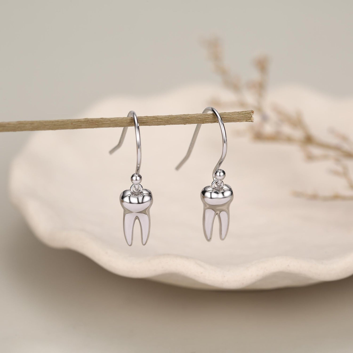 Sterling Silver Molar Tooth Drop Hook Earrings