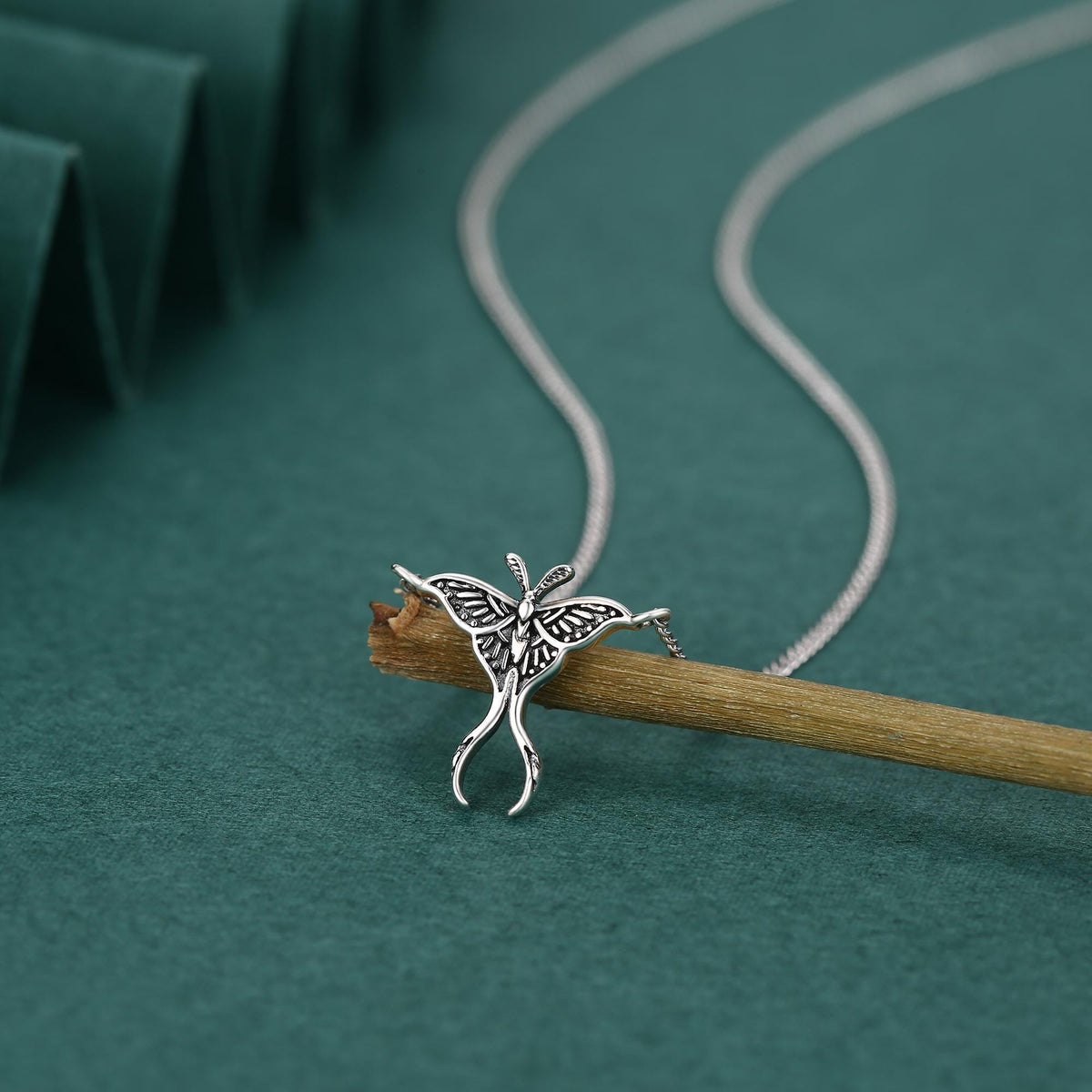 Sterling Silver Luna Moth Necklace with Oxidised Finish