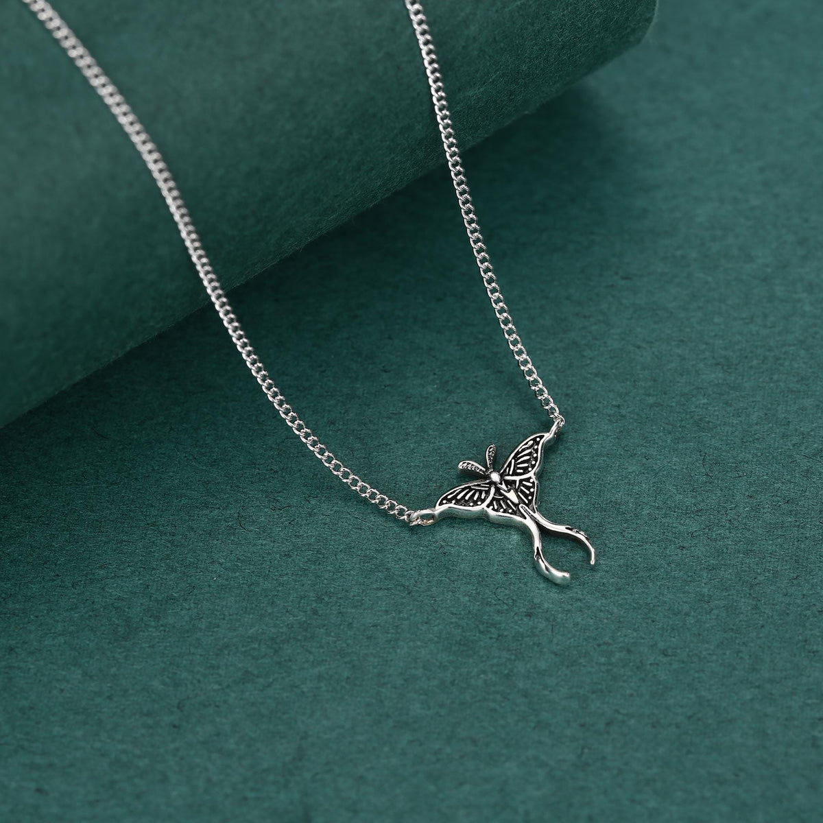 Oxidised Luna Moth Charm Necklace
