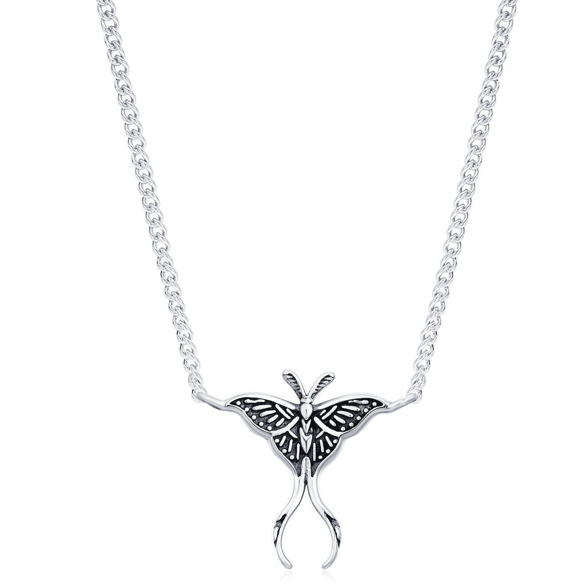 Sterling Silver Luna Moth Necklace with Oxidised Finish