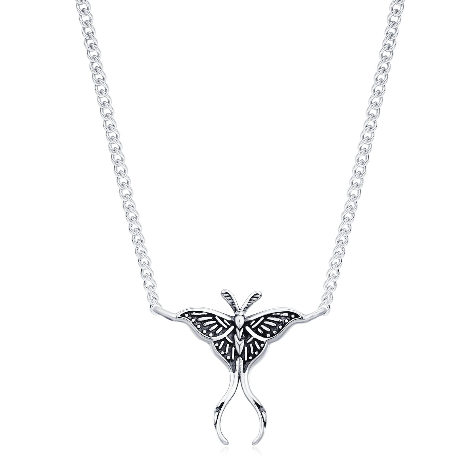 Sterling Silver Luna Moth Necklace with Oxidised Finish