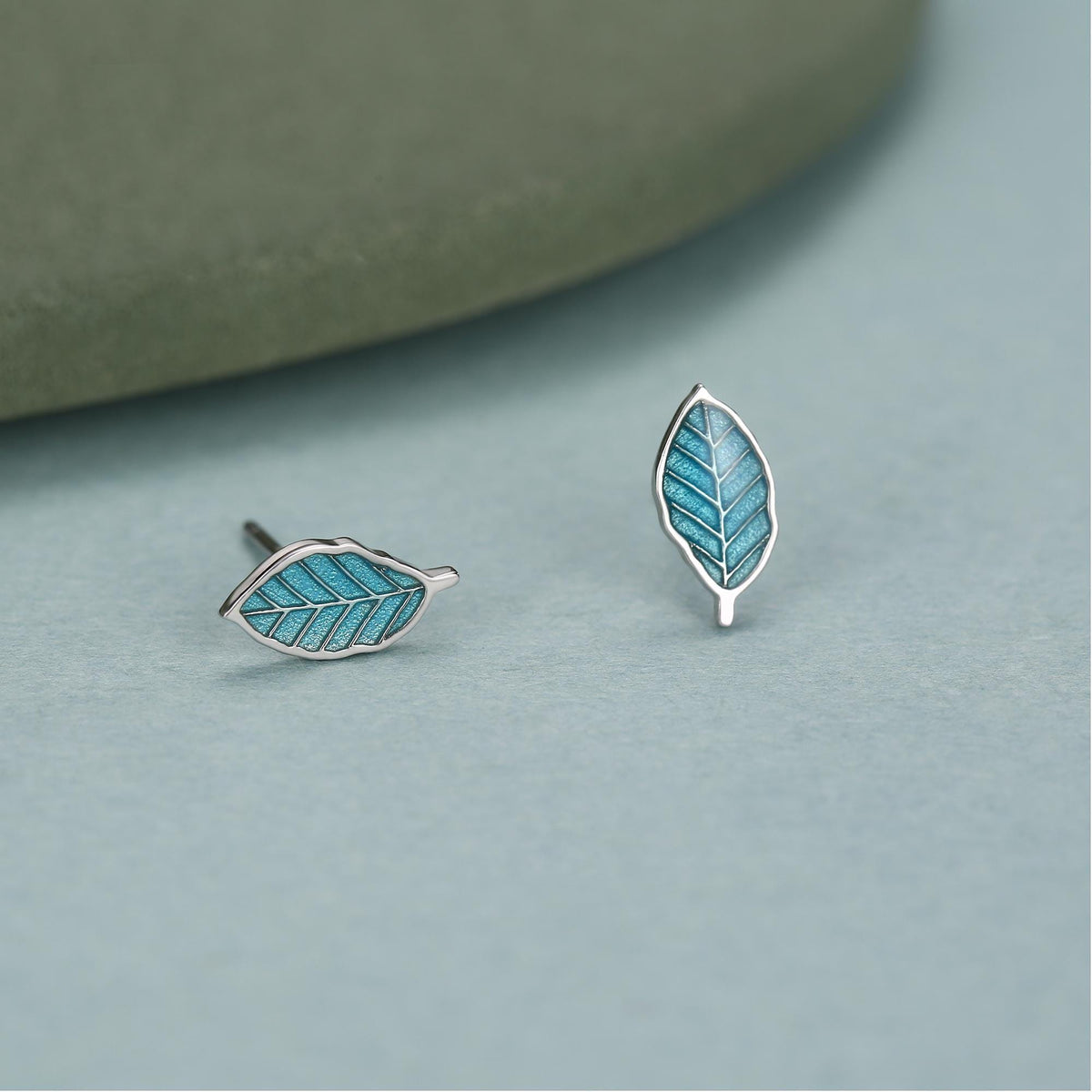 Enamel Beech Leaf Stud Earrings in Sterling Silver, Petite Beech Leaf Earrings, Small Leaf Stud, Nature Inspired