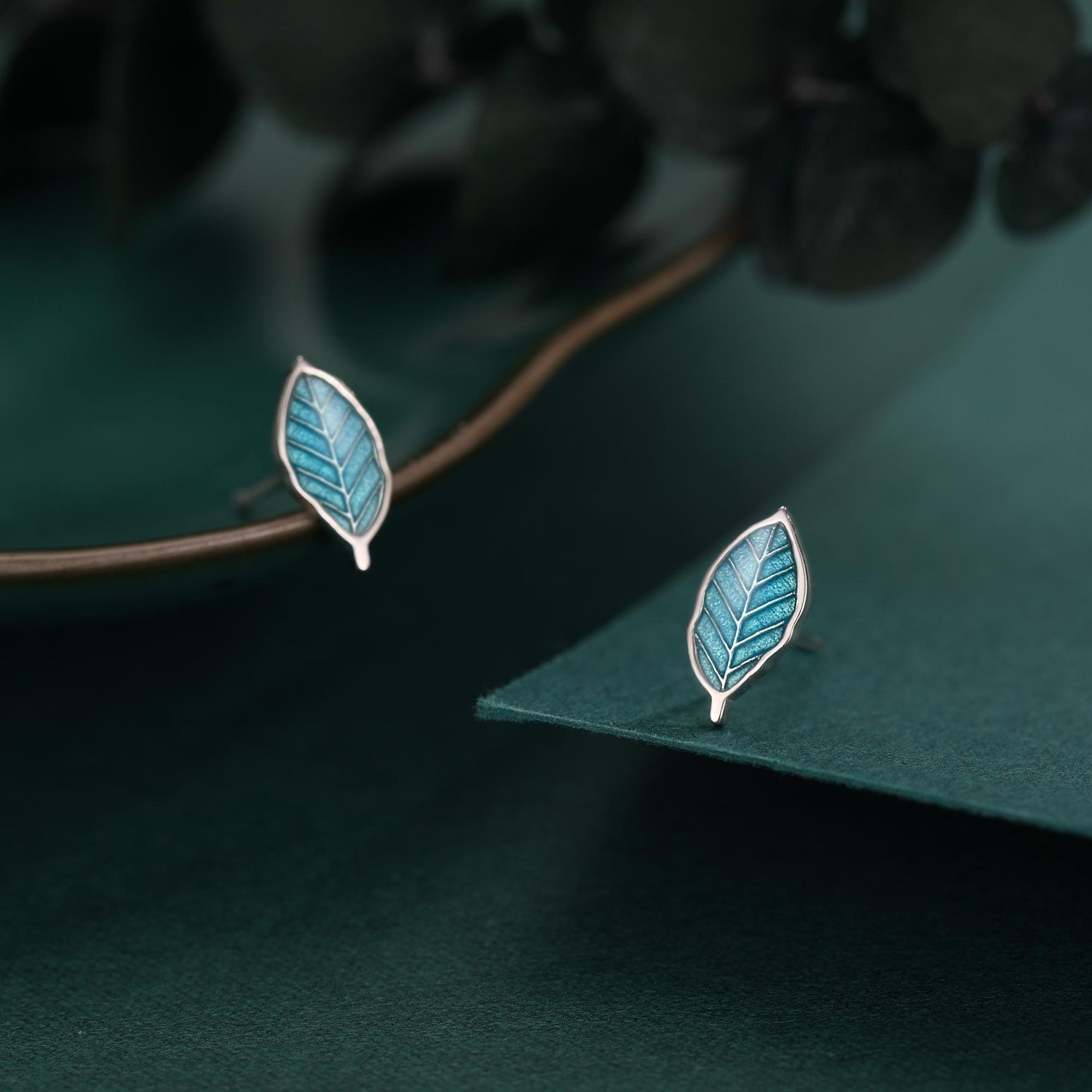 Enamel Beech Leaf Stud Earrings in Sterling Silver, Petite Beech Leaf Earrings, Small Leaf Stud, Nature Inspired