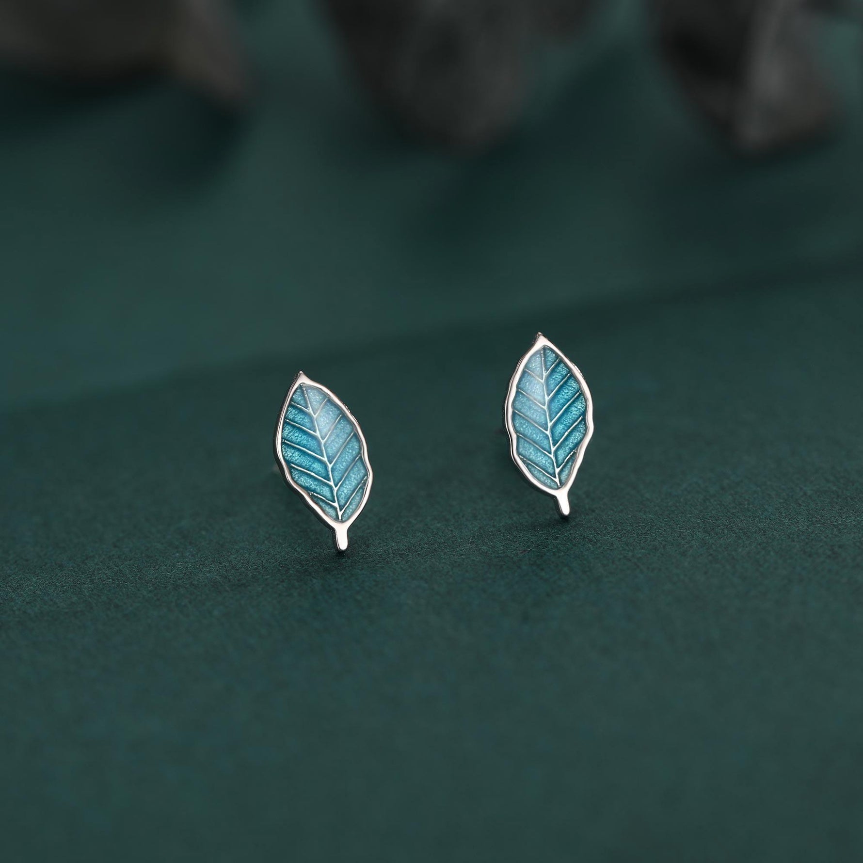Enamel Beech Leaf Stud Earrings in Sterling Silver, Petite Beech Leaf Earrings, Small Leaf Stud, Nature Inspired