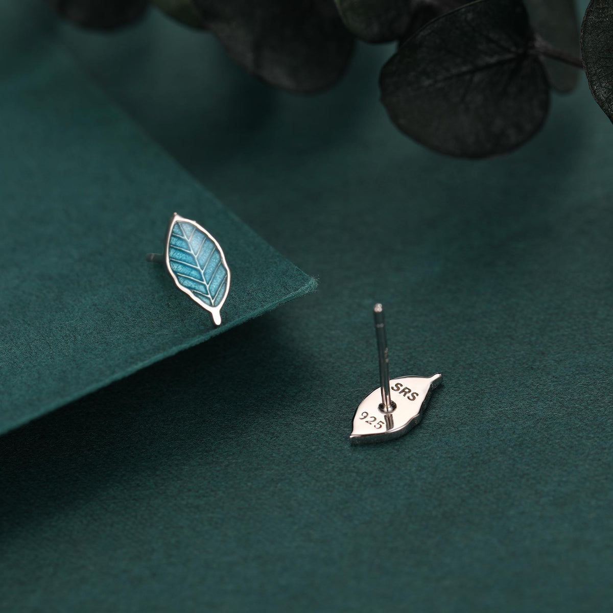 Enamel Beech Leaf Stud Earrings in Sterling Silver, Petite Beech Leaf Earrings, Small Leaf Stud, Nature Inspired