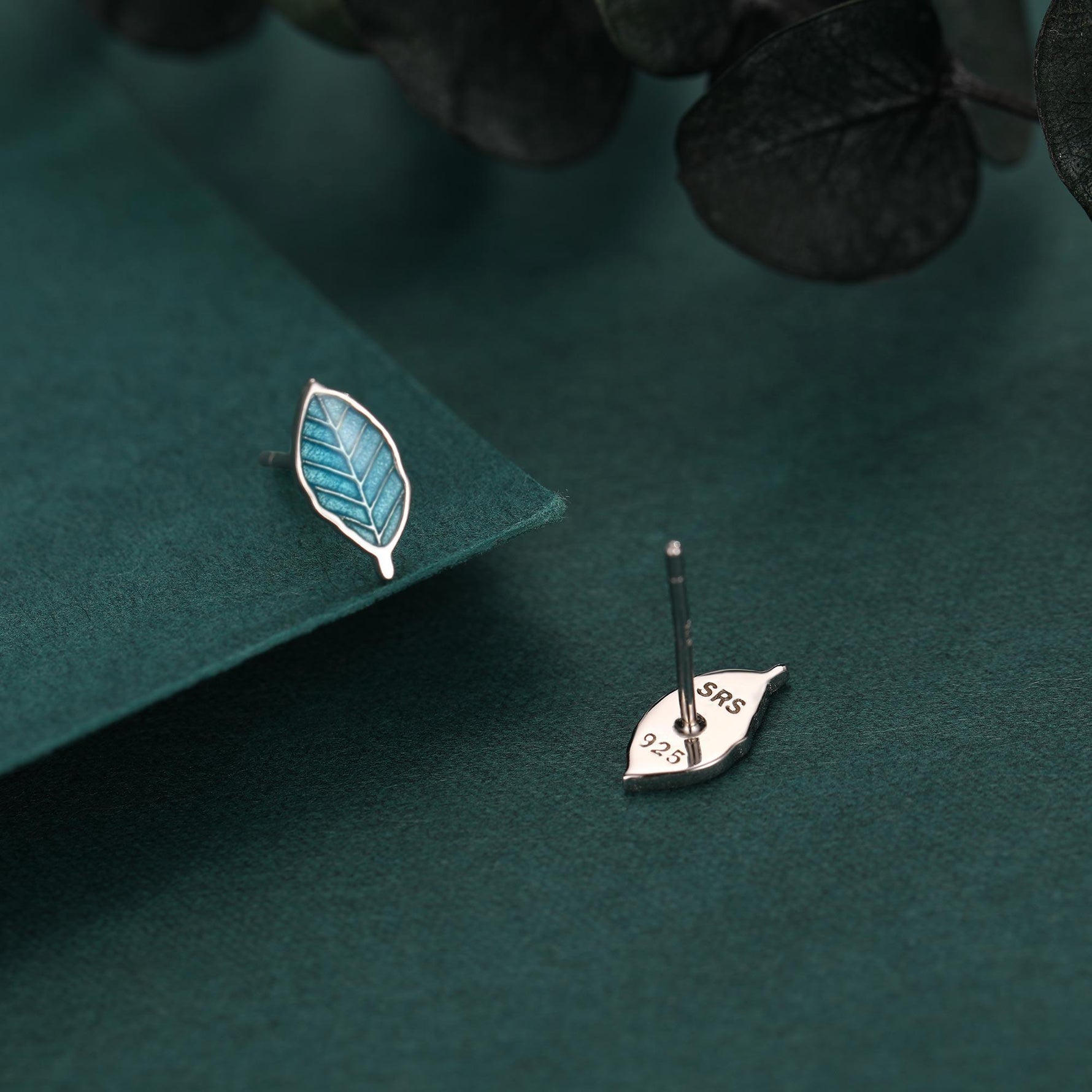 Enamel Beech Leaf Stud Earrings in Sterling Silver, Petite Beech Leaf Earrings, Small Leaf Stud, Nature Inspired