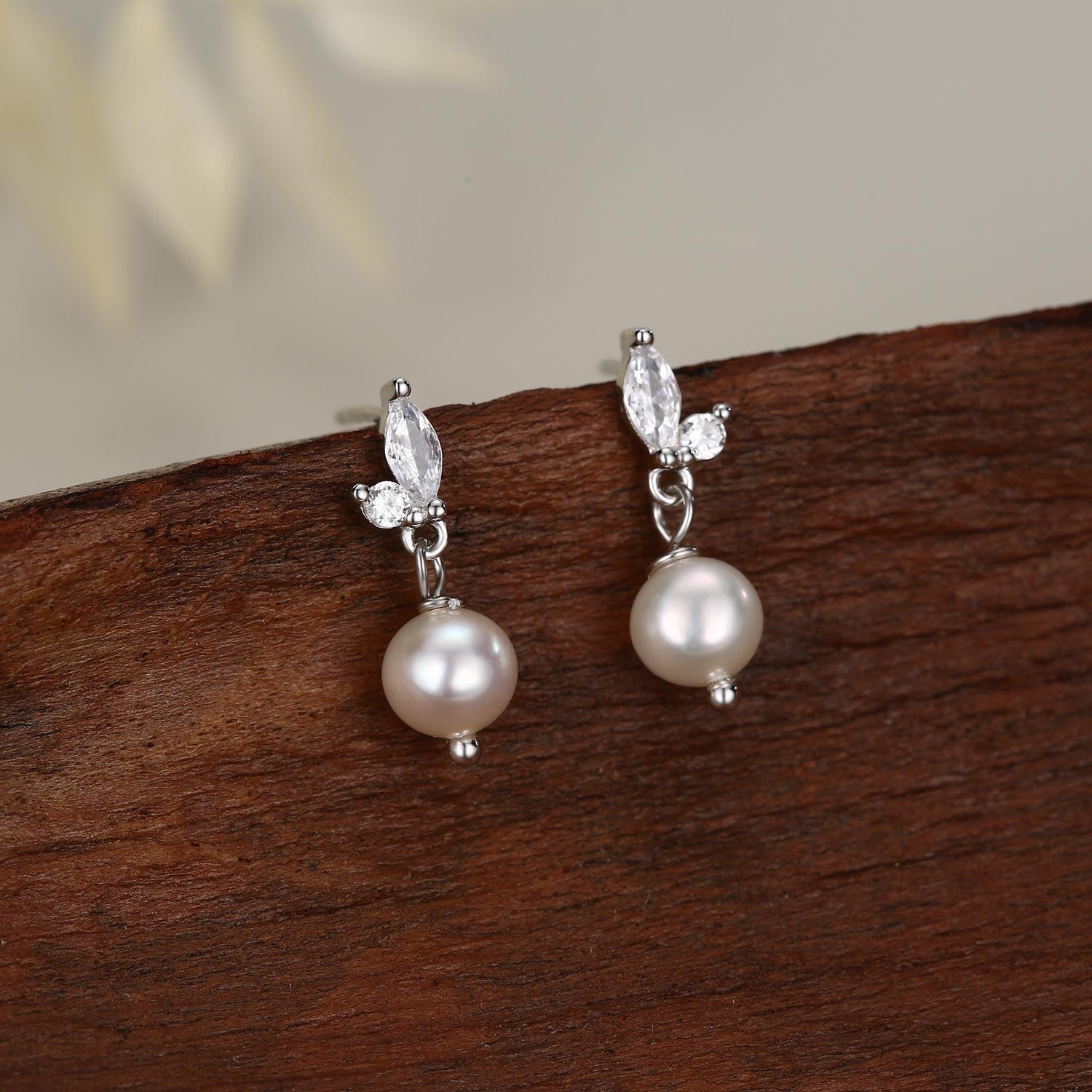 Marquise CZ Pair with Baroque Pearl Dangle Earrings in Sterling Silver, Delicate Keshi Pearl Drop Earrings, Genuine Freshwater Pearls