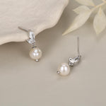 Marquise CZ Pair with Baroque Pearl Dangle Earrings in Sterling Silver, Delicate Keshi Pearl Drop Earrings, Genuine Freshwater Pearls