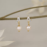 Marquise CZ Pair with Baroque Pearl Dangle Earrings in Sterling Silver, Delicate Keshi Pearl Drop Earrings, Genuine Freshwater Pearls