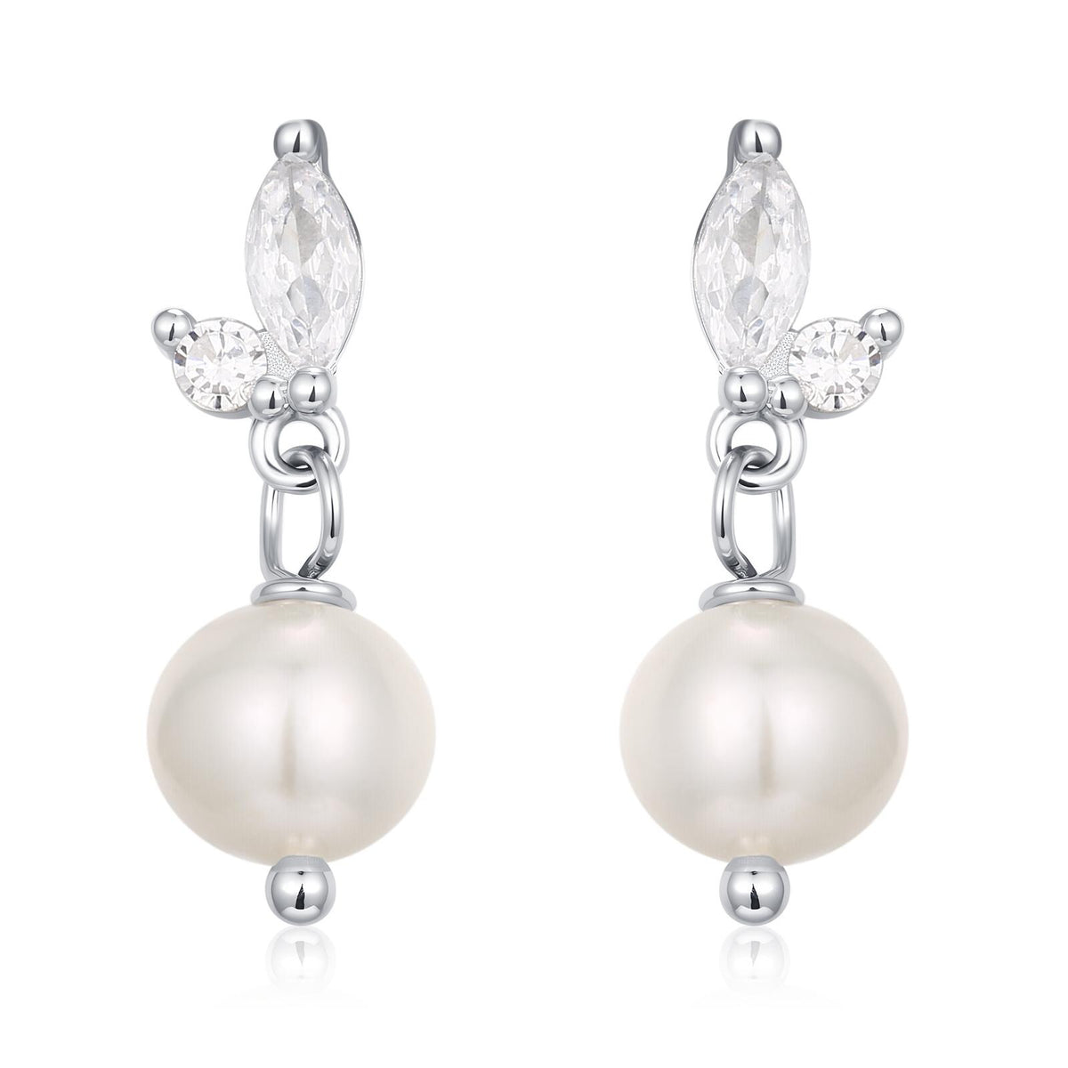 Marquise CZ Pair with Baroque Pearl Dangle Earrings in Sterling Silver, Delicate Keshi Pearl Drop Earrings, Genuine Freshwater Pearls