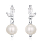 Marquise CZ Pair with Baroque Pearl Dangle Earrings in Sterling Silver, Delicate Keshi Pearl Drop Earrings, Genuine Freshwater Pearls