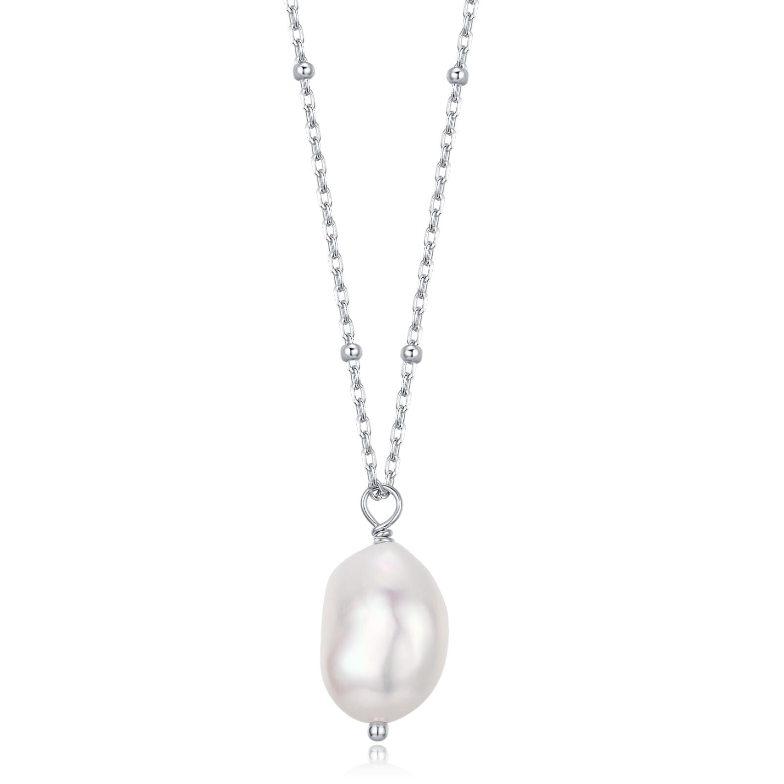 Delicate Genuine Baroque Pearl Pendant Necklace in Sterling Silver, Beaded Satellite Chain, Silver or Gold, Minimalist Pearl, One-of-a-kind