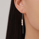 Genuine Freshwater Oval Pearl Trio Threader Earrings in Sterling Silver, 9cm Ear Threaders, Long Threaders, Natural Drop Pearl Ear Threaders