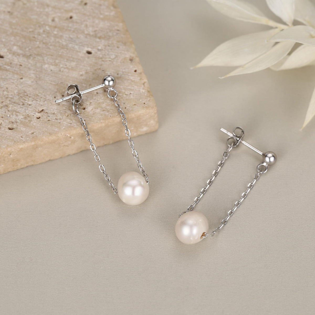 Sterling Silver Natural Freshwater Pearl and Chain Earrings, Baroque Pearl Ear Jacket