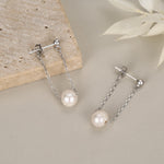 Sterling Silver Natural Freshwater Pearl and Chain Earrings, Baroque Pearl Ear Jacket