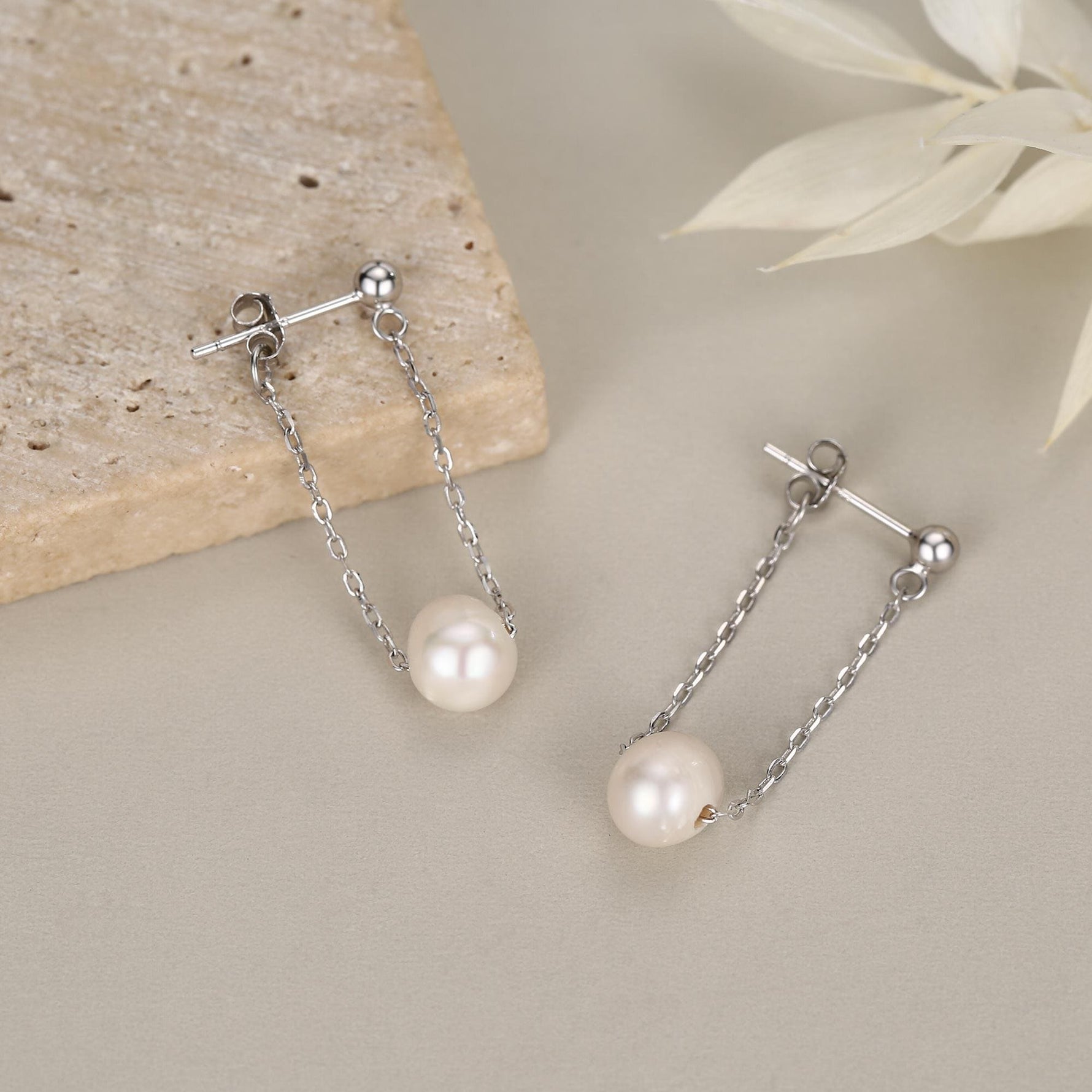 Sterling Silver Natural Freshwater Pearl and Chain Earrings, Baroque Pearl Ear Jacket