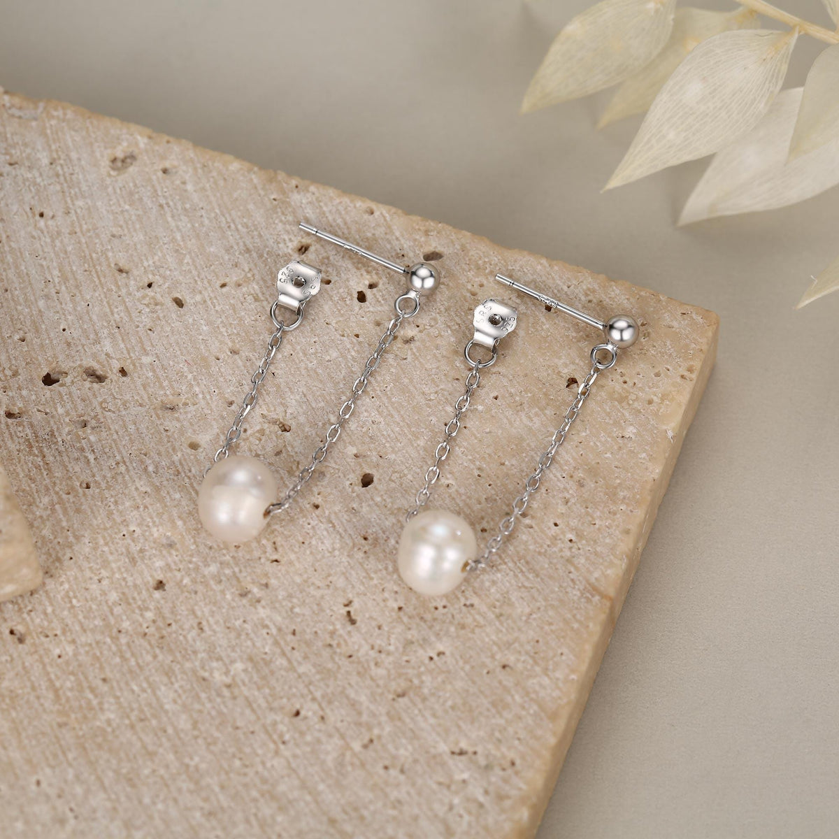 Sterling Silver Natural Freshwater Pearl and Chain Earrings, Baroque Pearl Ear Jacket