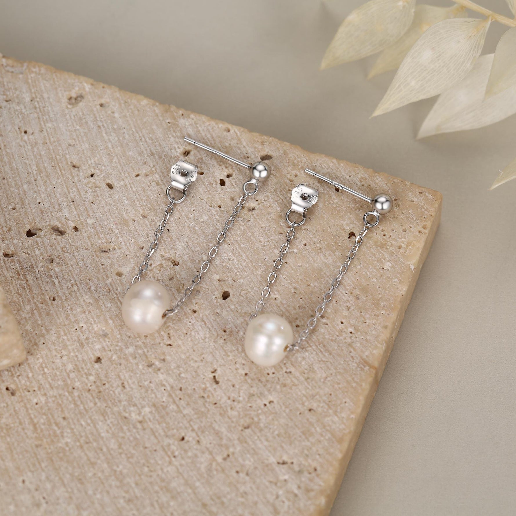 Sterling Silver Natural Freshwater Pearl and Chain Earrings, Baroque Pearl Ear Jacket