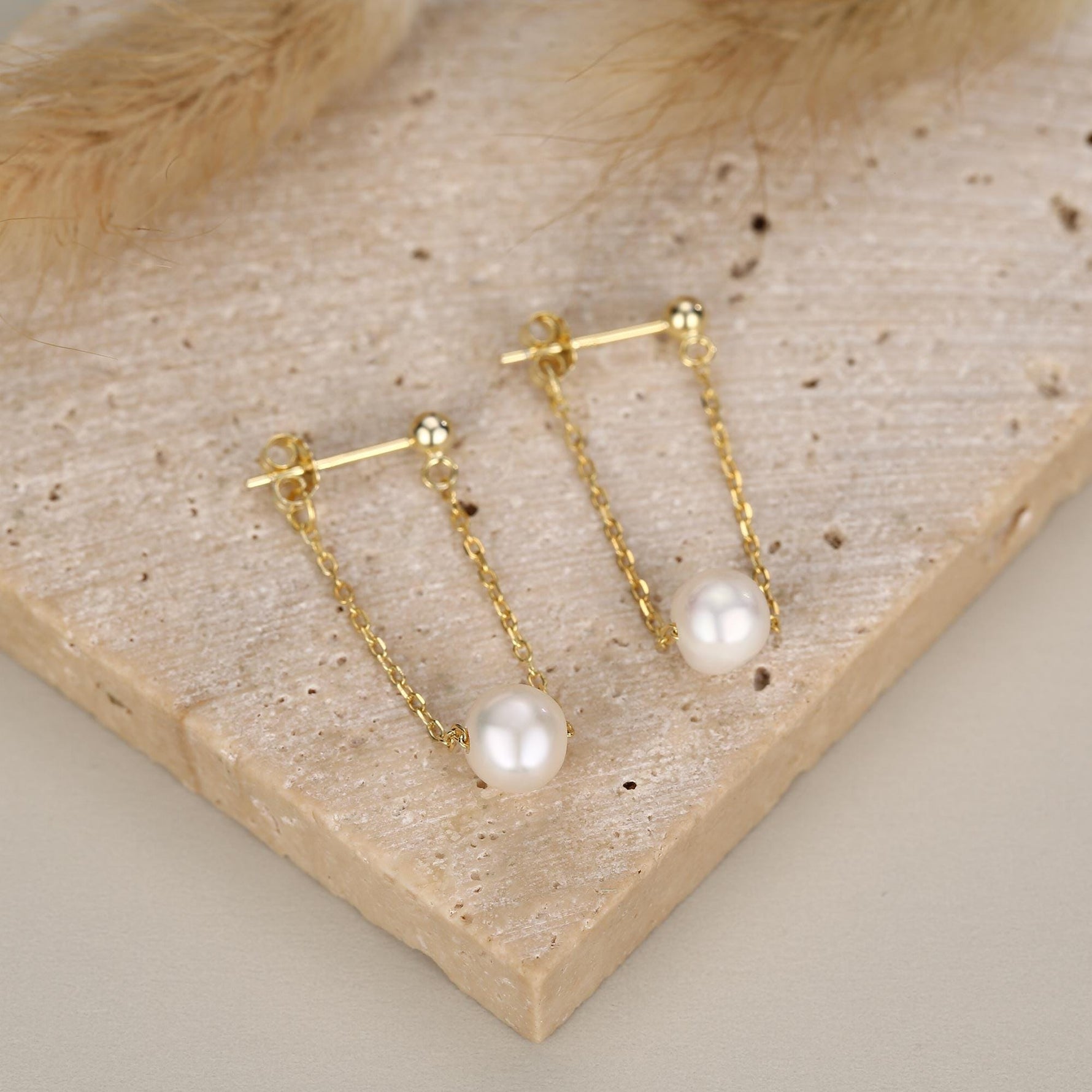 Sterling Silver Natural Freshwater Pearl and Chain Earrings, Baroque Pearl Ear Jacket