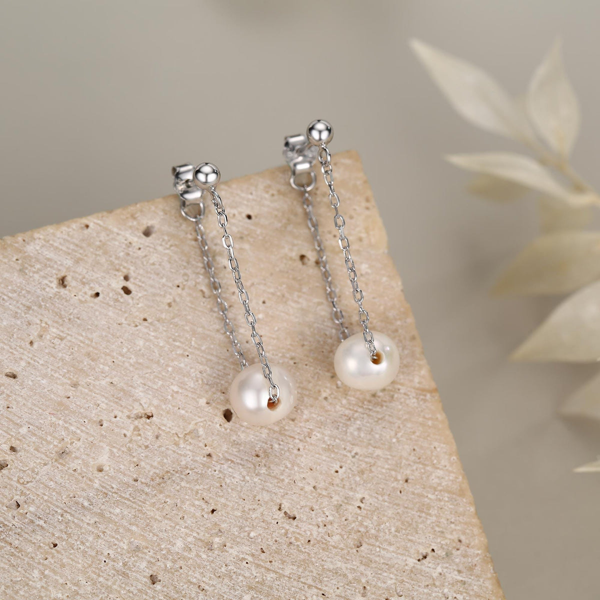 Sterling Silver Natural Freshwater Pearl and Chain Earrings, Baroque Pearl Ear Jacket