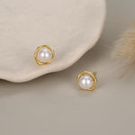 Genuine Freshwater Pearl and Irregular Circle Stud Earrings in Sterling Silver, Delicate Keshi Pearl Halo Earrings, Genuine Pearls