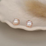 Genuine Freshwater Pearl and Irregular Circle Stud Earrings in Sterling Silver, Delicate Keshi Pearl Halo Earrings, Genuine Pearls