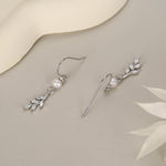 CZ Leaf Charm Drop Hook Earrings in Sterling Silver with Genuine Freshwater Pearls, Silver or Gold, Crystal Leaf Hook Earrings,Leaf Earrings