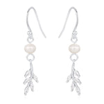 CZ Leaf Charm Drop Hook Earrings in Sterling Silver with Genuine Freshwater Pearls, Silver or Gold, Crystal Leaf Hook Earrings,Leaf Earrings