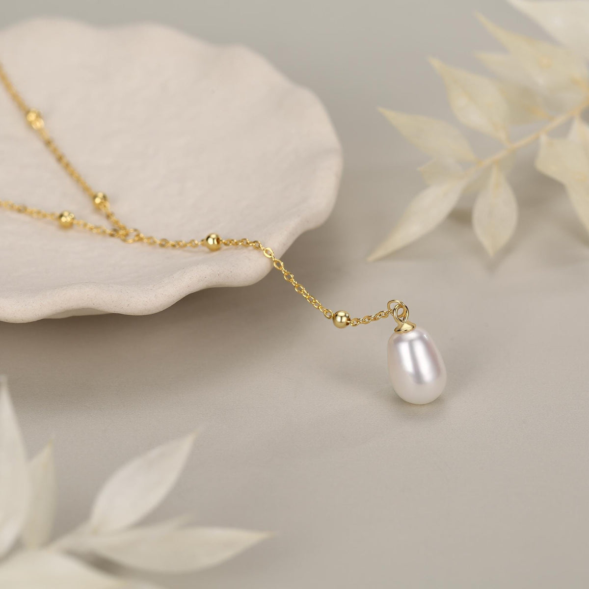 Natural Freshwater Pearl Lariat Pendant Necklace in Sterling Silver, Silver or Gold, Minimalist Genuine Freshwater Pearl Y Shape Necklace