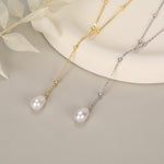 Natural Freshwater Pearl Lariat Pendant Necklace in Sterling Silver, Silver or Gold, Minimalist Genuine Freshwater Pearl Y Shape Necklace