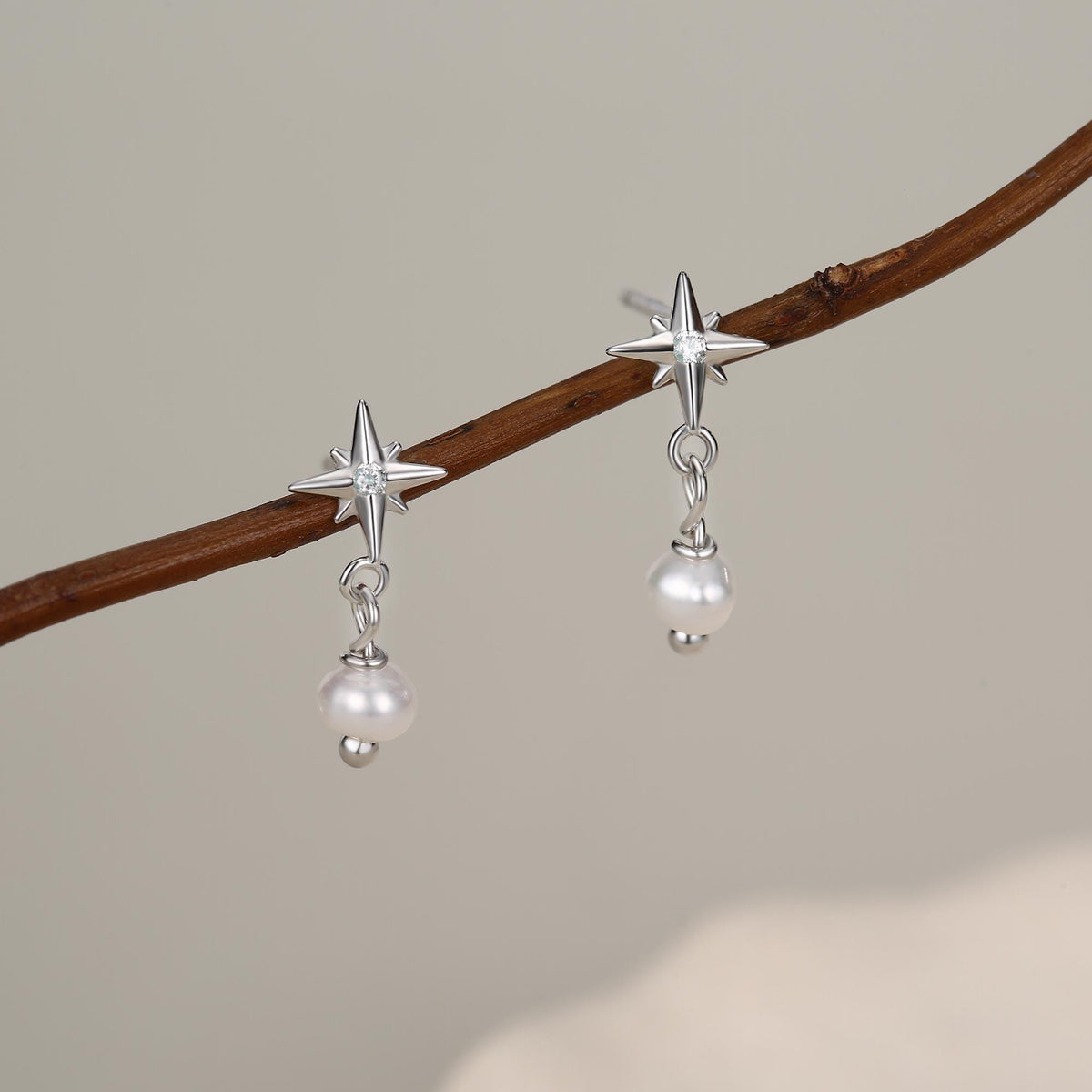Starburst and Tiny Dangle Pearl Stud Earrings in Sterling Silver, Silver, Gold or Rose Gold, Star Earrings, Sunburst Earrings, Celestial