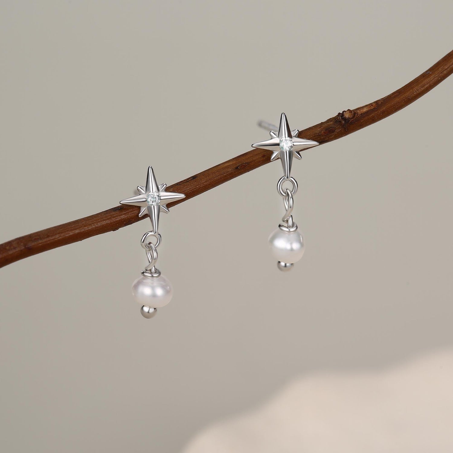 Starburst and Tiny Dangle Pearl Stud Earrings in Sterling Silver, Silver, Gold or Rose Gold, Star Earrings, Sunburst Earrings, Celestial