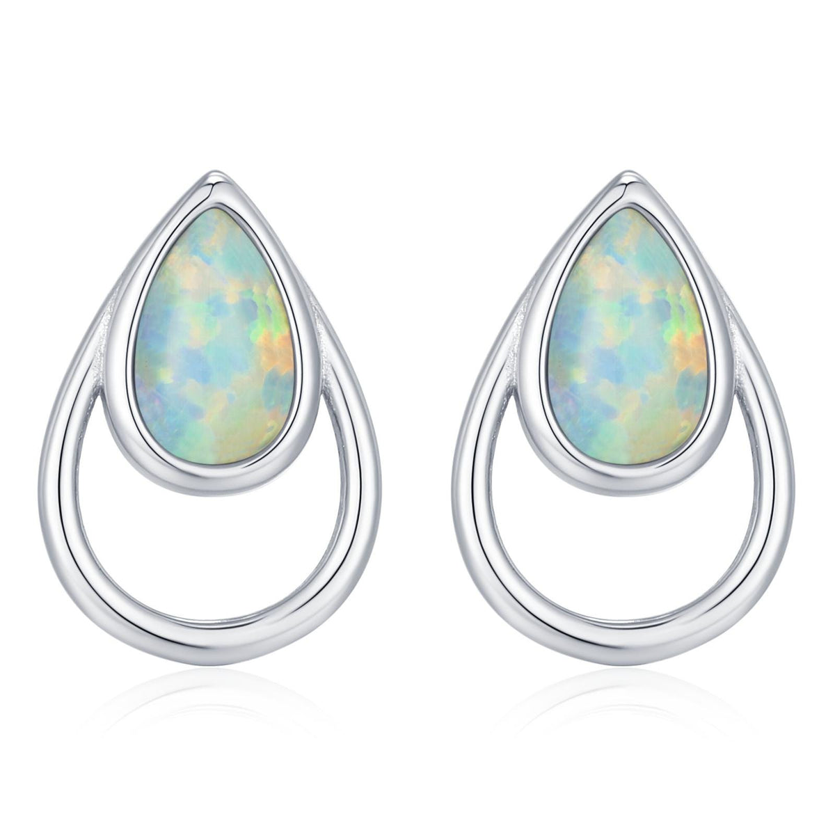 Aqua Green Opal Droplet Stud Earrings in Sterling Silver, Silver or Gold, Lab Opal Earrings, Double Droplet Stud, Pear Opal