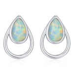 Aqua Green Opal Droplet Stud Earrings in Sterling Silver, Silver or Gold, Lab Opal Earrings, Double Droplet Stud, Pear Opal