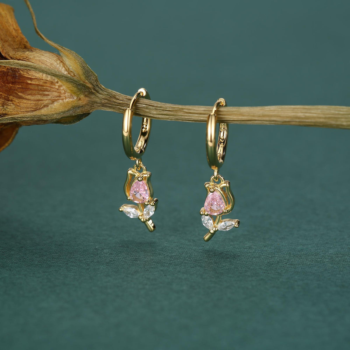 Tulip Flower Huggie Hoop Earrings in Sterling Silver, Silver or Gold, Delicate Tulip Flower Hoops,