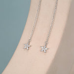 CZ Flower Threader Earrings in Sterling Silver, Silver or Gold, Forget-me-not Floral Ear Threaders, Sparkly CZ Threaders