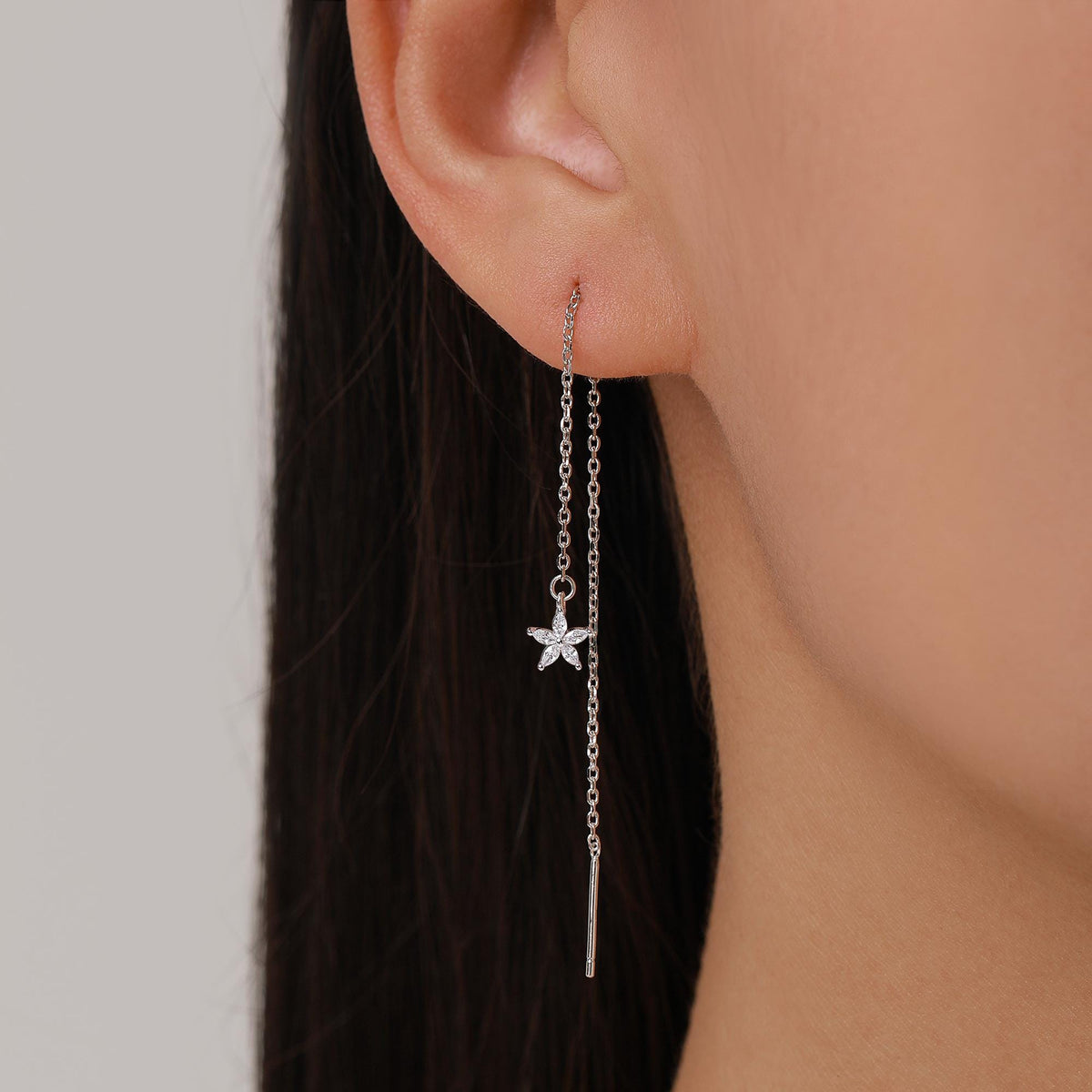 CZ Flower Threader Earrings in Sterling Silver, Silver or Gold, Forget-me-not Floral Ear Threaders, Sparkly CZ Threaders
