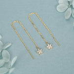 CZ Flower Threader Earrings in Sterling Silver, Silver or Gold, Forget-me-not Floral Ear Threaders, Sparkly CZ Threaders
