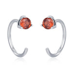 Tiny Garnet Red CZ Huggie Hoop Earrings in Sterling Silver, Red CZ Pull Through Earrings, Half Hoop, Silver or Gold, January Birthstone