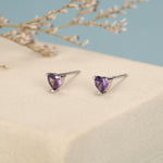 Tiny Amethyst Purple CZ Heart Stud Earrings in Sterling Silver, Silver or Gold, Diamond CZ Crystal Heart Earrings, Stacking Earrings