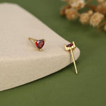 Tiny Garnet Red CZ Heart Stud Earrings in Sterling Silver, Silver or Gold, Red Crystal Heart Earrings, Stacking Earrings