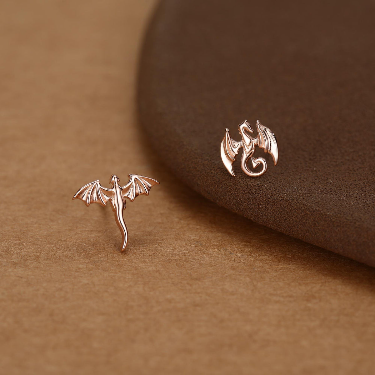 Tiny Mismatched Dragon Stud Earrings in Sterling Silver, Silver, Gold or Rose Gold, Asymmetric Dragon Stud Earrings