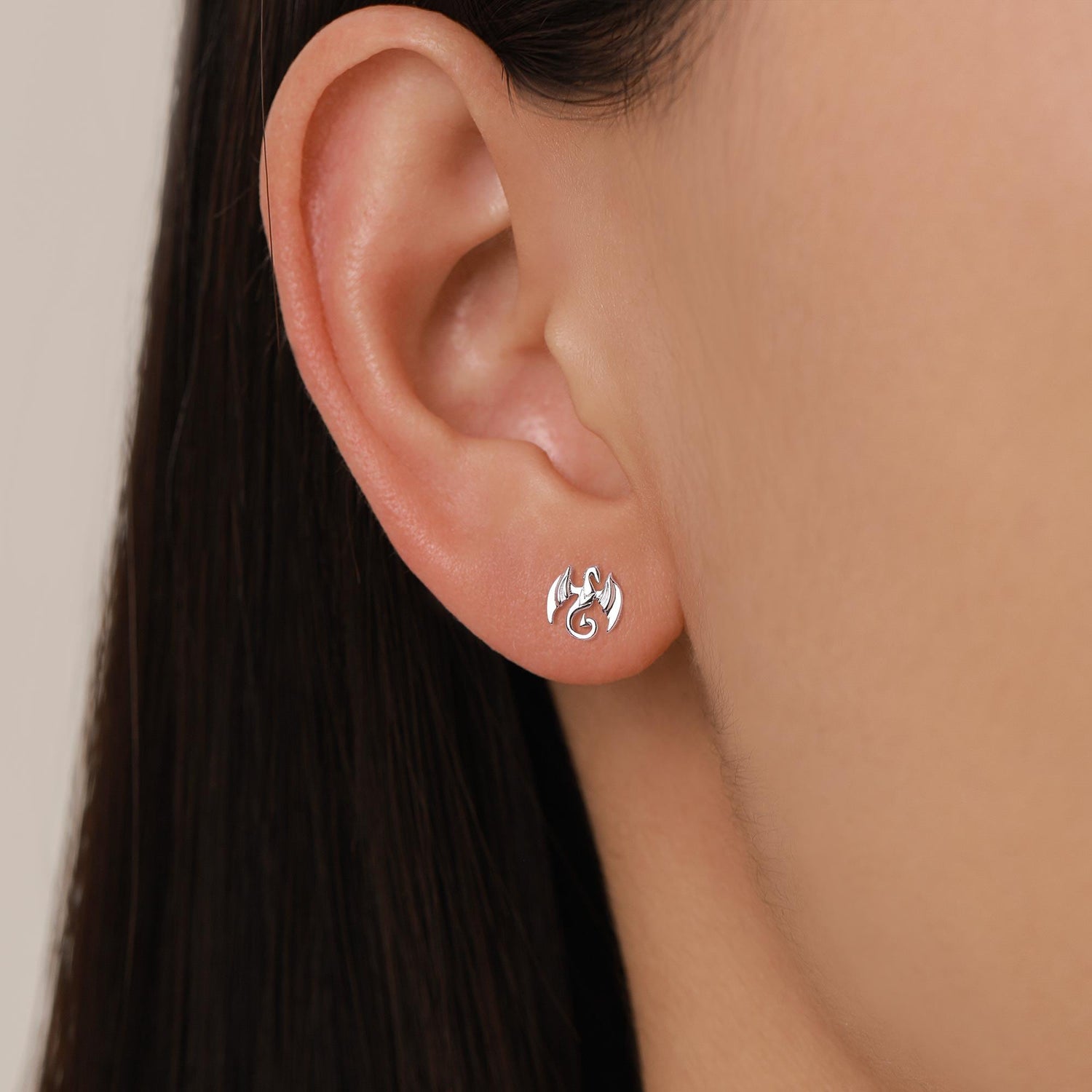 Tiny Mismatched Dragon Stud Earrings in Sterling Silver, Silver, Gold or Rose Gold, Asymmetric Dragon Stud Earrings